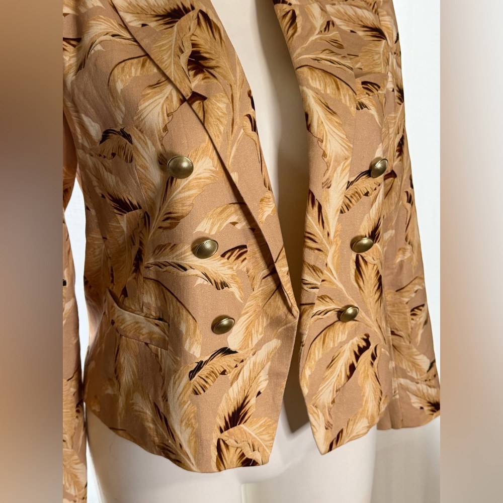 L’Agence Brooke Blazer Size 10 Neutral‎ Leaves Print Designer Statement Jacket - Picture 4 of 11